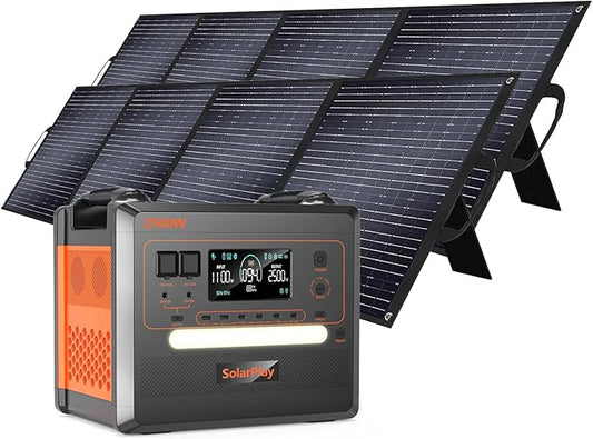SolarPlay Portable Power Station, 2500W/2304Wh Large Capacity Solar Generator, with 2x200W Solar Panels, 4 AC Outlets(5000W Peak), Emergency Power Station for Home, Camping, Outdoor Battery Backup