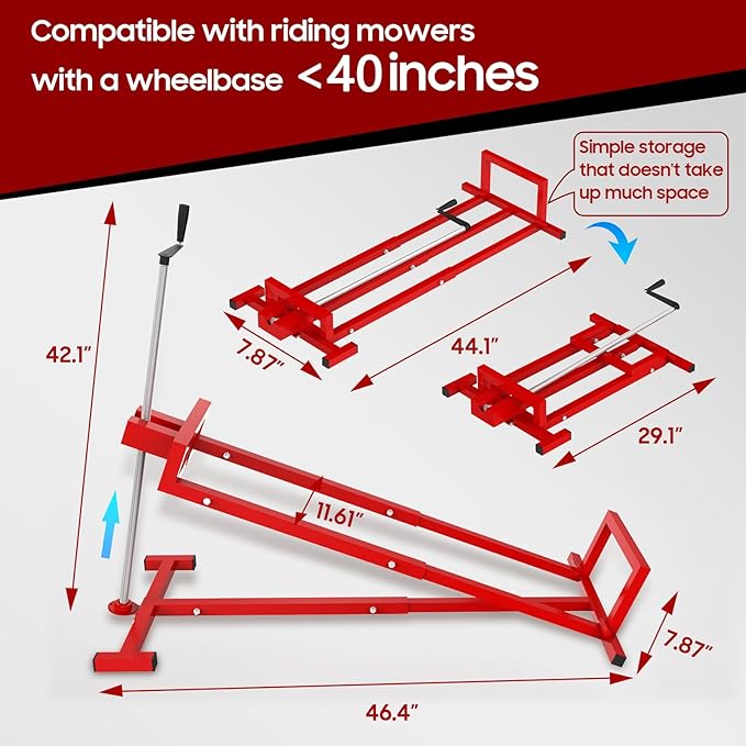 Lawn Mower Lift,Lawn Mower Jack Lift for Riding Mowers,Easy to Install, Safe and Stable.Ridding Mower Lift with telescoping Feature Holds up to 1200 lbs, Rust-Resistant Finish. (Classic Red)