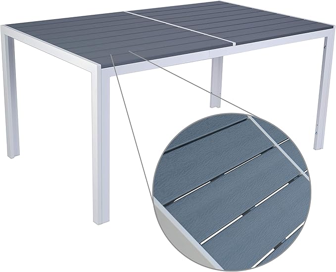 Kozyard Coolmen Outdoor Patio Indoor Dining Table Rectangle 35.6'x58.9' and Wood Like Laminate Table Top for 6 Person Porch Deck Garden (Grey)