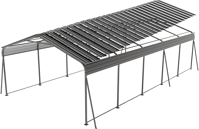 Metal Carport 13x26.5 ft Car Port, Heavy Duty Carports with Enhanced Base, Multi-Use Garage Shed for Car and Truck, Campcraft, Carport Kit with Galvanized Steel Frame & Roof (Dark Gray, 13 * 26.5FT)