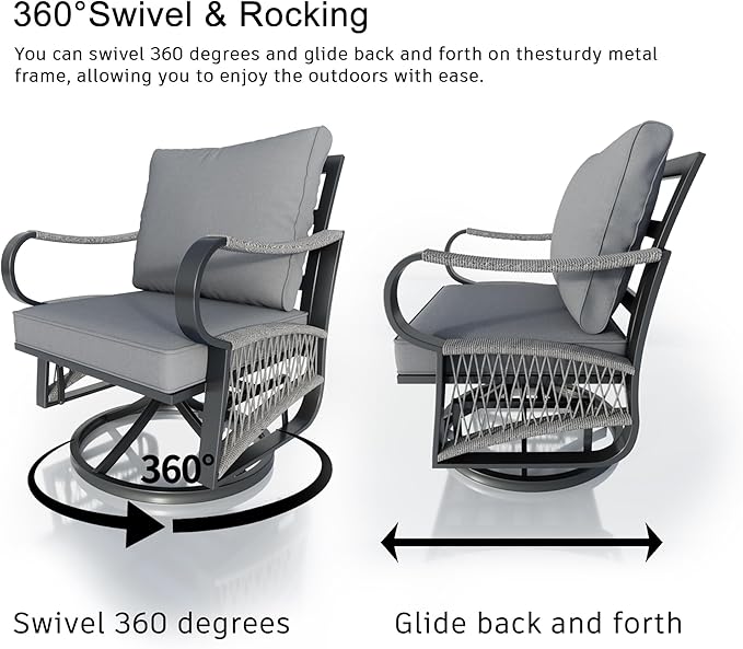 11-Piece Patio Conversation Sets, All Weather Metal Outdoor Furniture Set Includes 3-Seater 4 Swivel Rockers with 2 Side Tables 1 Loveseat with Coffee Table 2 Single Chairs for Backyard Porch, Gray