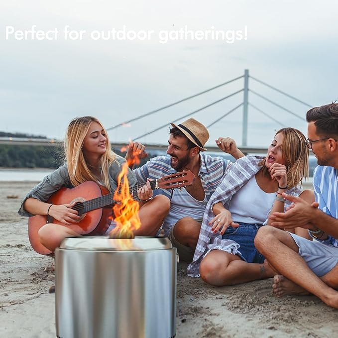 27" Smokeless Fire Pit,Portable Stainless Steel Firepit for Camping, Backyard, Beach,360° Airflow Wood Burning Outdoor Fireplace with Stand & Removable Ash Pan