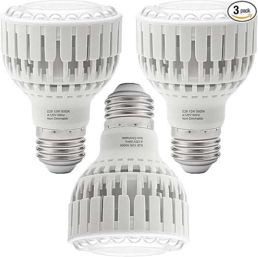 GooingTop LED Grow Bulb,12W (80Watts Equiv) 5000K White Full Spectrum Plant Light for Indoor Plant Growing,Super Bright & High Output,3 Pack