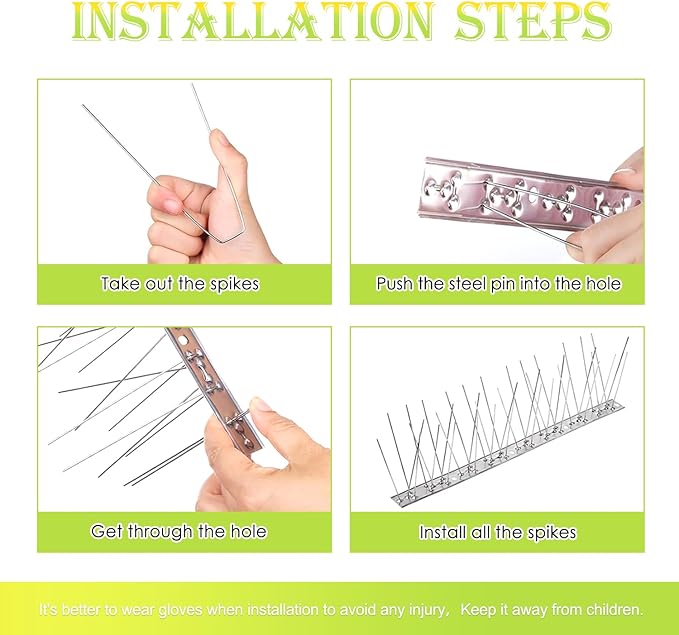 Pigeon Spikes Stainless Steel Bird Spikes for Outside to Keep Birds Away 12 Pack 10ft Coverage Bird Spikes Wire Prevention Spikes for Small Bird Squirrel for Fence Roof Blacony
