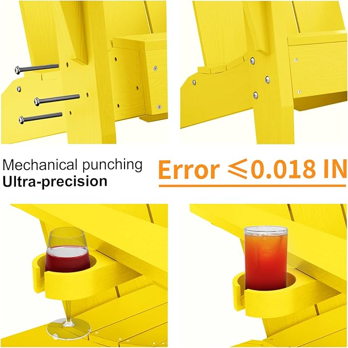 MXIMU Modern Adirondack Chair Weather Resistant with Cup Holder Oversized Fire Pit Chairs Adorondic Plastic Outdoor Chairs for Firepit Area Seating (Yellow)