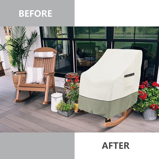 Patio Rocking Chair Cover 2-Pack,Rocking Chair Covers for Outdoor Furniture, 27.5W x 32.5D x 39H Inch,Rocking Chair Covers Waterproof,White&Grayish Green
