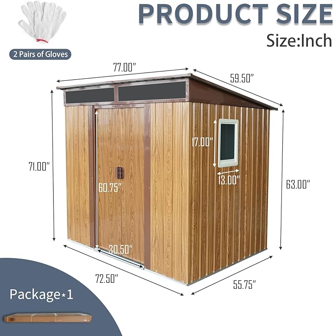6X5 FT Outdoor Storage Shed, Waterproof Metal Garden Sheds with Lockable Door, Steel Tool Storage Buildings Shed & Outdoor Storage House for Garden, Backyard, Patio, Lawn, Trash Cans(Coffee)