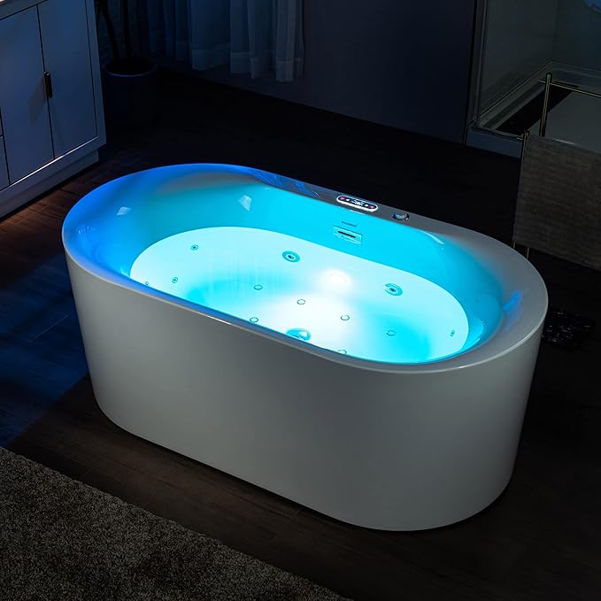 WOODBRIDGE 59" x 31-1/2" Whirlpool Water Jetted and Air Bubble Freestanding Heated Soaking Combination Bathtub with LED control panel,BJ-100