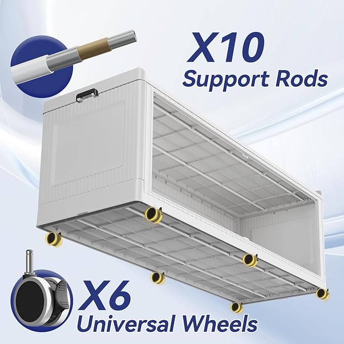 1280QT Extra Large Storage Bins with Lid and Wheels, 320Gal Stackable Closet Organizers and Storage Cabinet, Collapsible Storage Box Drawer with Doors for Home Kitchen Office Dorm, 4Pack White