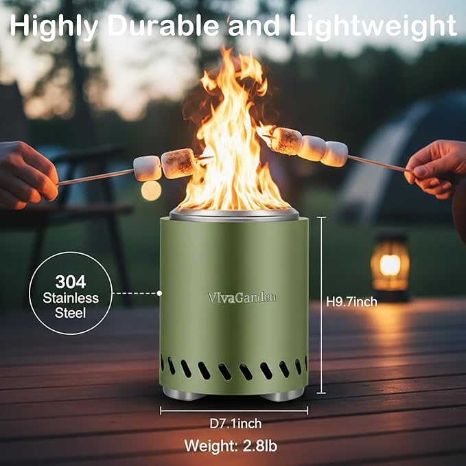 9.5 x 8.6 inch Tabletop Fire Pit, Smokeless Firepit Outdoor, Mini Fire Pit for with Carry Bag (Green, 9.7 x 7.1 inch with Pot Stand)