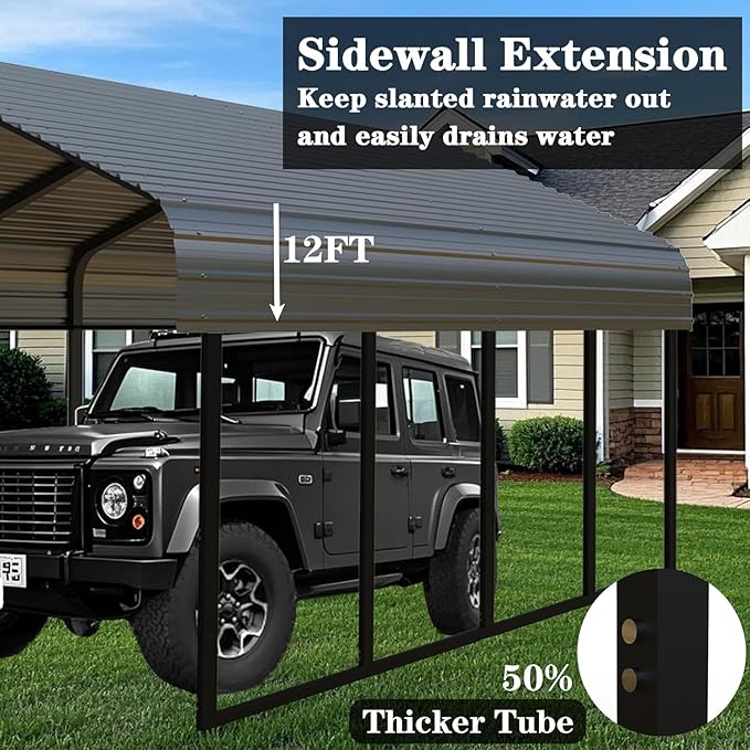 20x20 ft Metal Carport for Outdoor Garages Steel Heavy Duty Portable Garage with Large Tall Carports Canopy for Snow, Car Ports with Galvanized Steel Roof & Frame - Grey