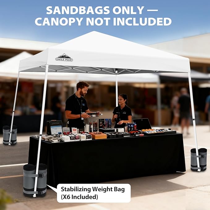 EAGLE PEAK Extra Large Weight Bags for Canopy Tent 270 lbs Leg Weights Heavy Duty Sandbags for Pop Up Canopy Gazebos Beach Tent Umbrella Greenhouse Set of 6, Gray