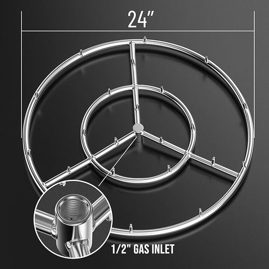 Skyflame 24-Inch Round Stainless Steel Fire Pit Jet Burner Ring, High Flame