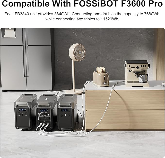 FOSSiBOT 3840Wh Extra Battery for F3600 Pro, Lifepo4 Battery Expandable to 15600Wh for Home Backup Use, Emergency, Camping, RV