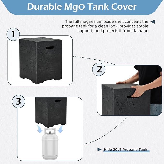 ECOTOUGE Modern Propane Tank Cover, 20 lb Tank Cover Table for Fire Pit Table, Gas Tank Storage Box with Side Handles, Hose Hole, Propane Tank Hideaway, Dual Function for Side or End Table, Black