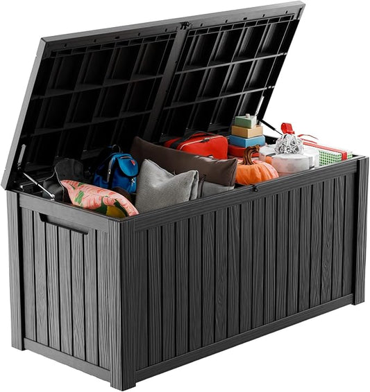 Vixzen 200 Gallon Resin Deck Box, Lockable Outdoor Storage Box for Patio Cushions Storage Furniture,Garden Tools, Pool Supplies, Weatherproof and UV Resistant- Black