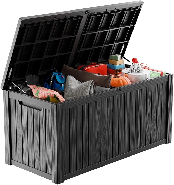 181 Gallon Deck Box Large Outdoor Storage for Patio Furniture,Outdoor Cushions,Garden Tools and Pool Supplies,Waterproof,Resin,Lockable(Black)