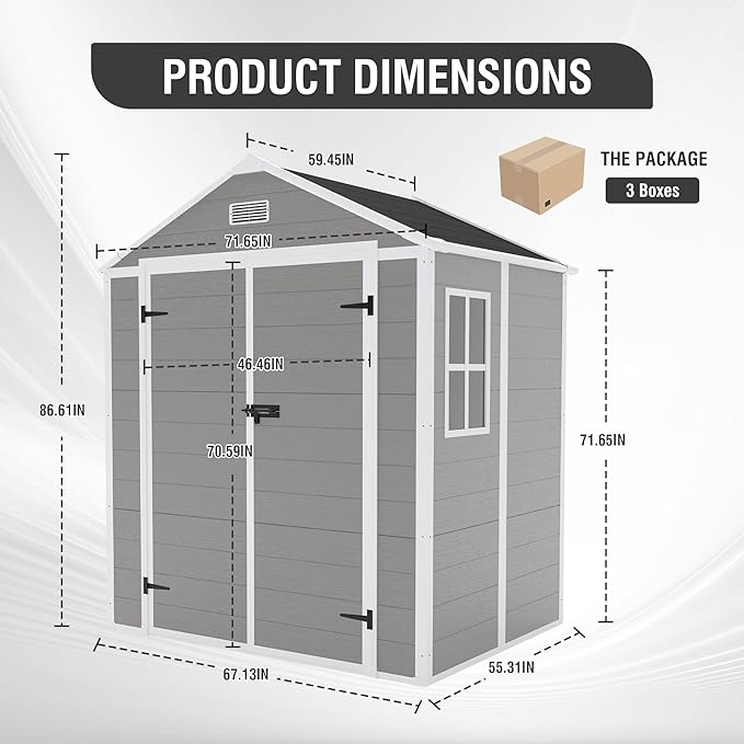 Resin Storage Shed 6x5ft?Outdoor Storage Sheds with Floor, HD Window, Lockable Doors and Vents, Tool Shed for Bike, Garden, Backyard,Lawn, All Weather Use (Grey, 6 * 5ft)