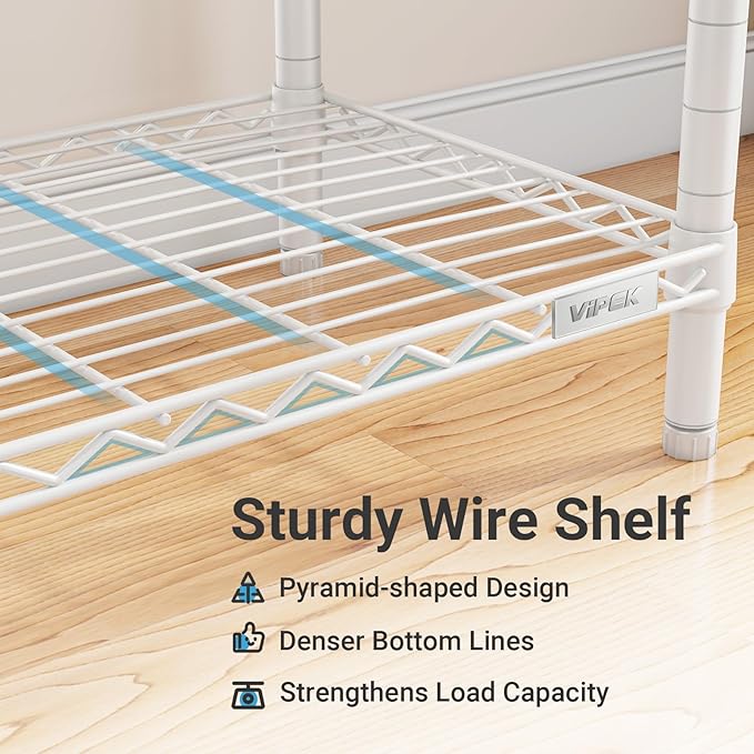 VIPEK X2 Expandable Reach-in Closet Racks Adjustable from 3'3" to 4'8" Portable Open Walk-in Closet Rack System with Flexible Shelves and Hanger Rods Clothing Rack for Hanging Clothes, White