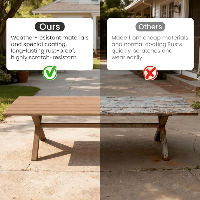 Aeeiua 98" x 38" Outdoor Dining Table, Rectangle Patio Table with Slatted Tabletop for Backyard, Garden, Deck, Poolside
