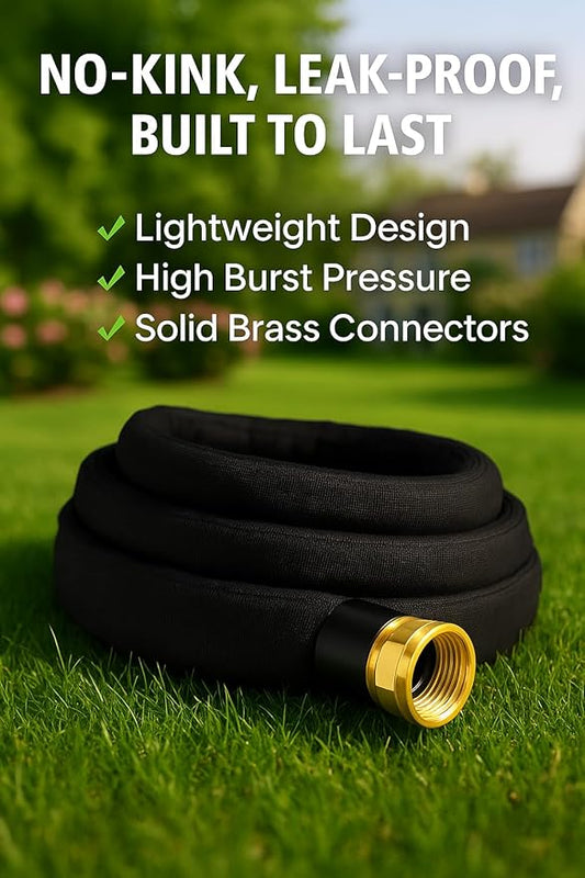 50ft Lightweight Non‑Expanding Garden Hose – Kink-Free, Leak‑Proof, Flexible Water Hose with Solid Metal Fittings – High Pressure, Easy Storage, Ideal for Lawn, Car Wash & Outdoor Use