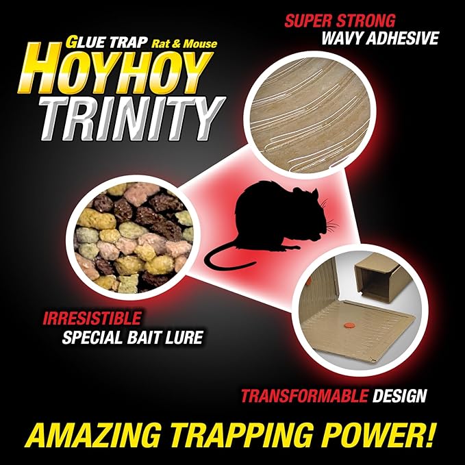 HOY HOY Rat & Mouse Glue Transformable Trap with Lure – 5 Traps, Clever Foldable Design for Indoor Use, Super Sticky Wavy Glue with Food-Based Lure Bag, Made in Japan
