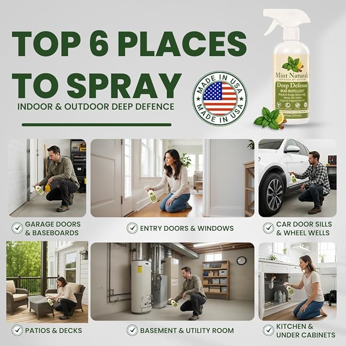 Deep Defense – Natural Bug Spray & Indoor/Outdoor Insect Repellent, Peppermint Oil Formula for Spiders, Ants, Roaches & Crawling Pests – 16oz Made in USA