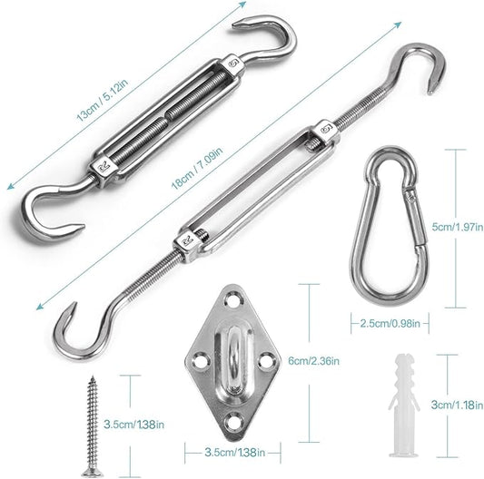 HOMPER Awning Attachment Set, Heavy Duty Sun Shade Sail Stainless Steel Hardware Kit for Garden Triangle and Square, Rectangle, Fixing Accessories