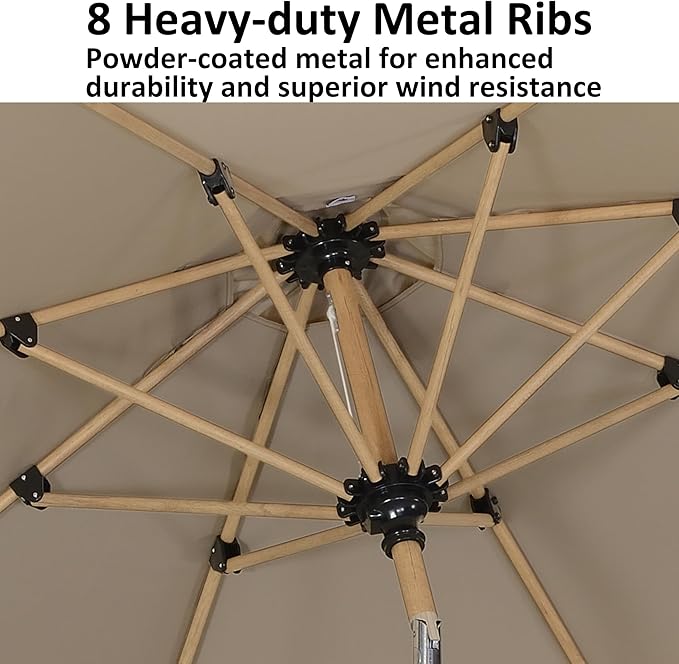 PURPLE LEAF 10 Feet Patio Umbrella with Base Outdoor Umbrella Round Market Umbrella for Table with Push Button Tilt & Crank and 8 Ribs Aluminum Pool Umbrella for Beach Patio, Beige