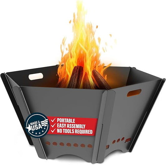 Tarter Medium Outdoor Fire Pit - 7-Piece Hexagonal Wood Burning Fireplace for Camping & Bonfires - Portable & Easy Assembly Design - Heavy Duty & Durable Sheet Steel, Powder Coated Finish