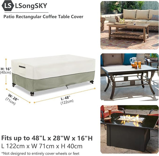 Outdoor Coffee Table Cover,Waterproof Rectangular Patio Small Side Table Cover,48 x 28 x 16 inch,Outdoor Table Covers Waterproof Rectangle,White&Grey-Green.