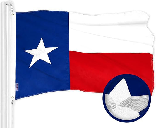 G128 Texas State Flag | 4x6 Ft | Embroidered 300D Polyester - Embroidered Stars, Sewn Stripes, Brass Grommets, Indoor/Outdoor, Vibrant Colors, Quality Polyester
