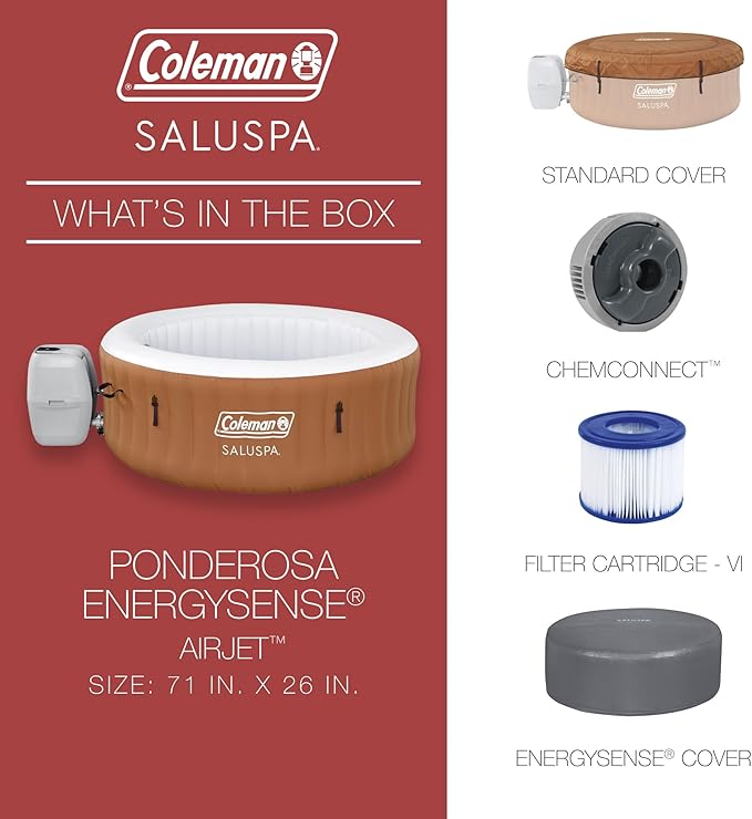Coleman Ponderosa AirJet 2 to 4 Person Inflatable Hot Tub Round Portable Outdoor Spa with 120 AirJets and EnergySense Energy Saving Cover, Orange
