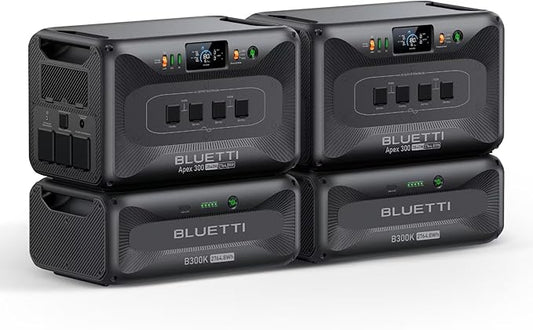 BLUETTI 2 Apex 300 Solar Generators & 2 B300K (2025 New), 11kWh LFP Battery Backup with 12 7680W AC Outlets, 120V/240V Dual Voltage Output, Ultimate Modular Power for Home and Emergency Backup