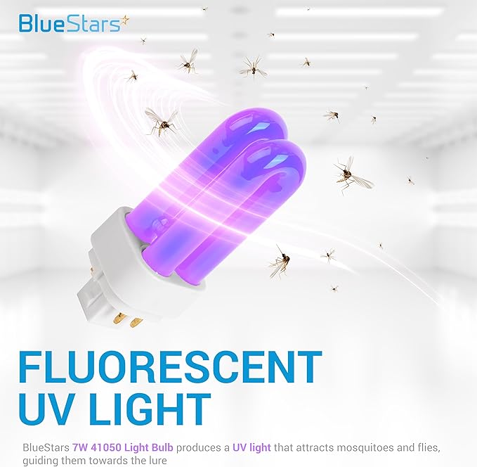 BlueStars 6-Pack 7W 41050 Replacement UV Light Bulbs for Indoor DynaTrap Models DT1050 DT1100 DT1210 DT1250 DT1260-4 Pin Base, 1/2 Acre, Premium Quality