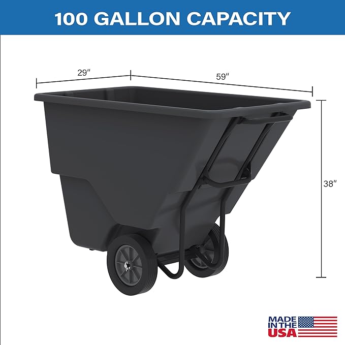 Akro-Mils 77405BLACK Akro-Tilt Heavy-Duty 0.5 Cubic Yard Plastic Truck Utility Cart, Loads up to 600 lbs., 100 Gallon Capacity, Black