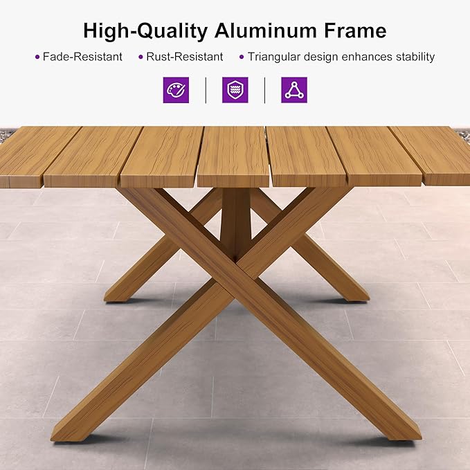 PURPLE LEAF 5 Pieces Oversized Square Patio Dining Set with Outdoor Aluminium Dining Table and Woven Chairs Modern Metal Furniture Cushions Sets for Garden Yard Indoor Decor Kitchen Teak