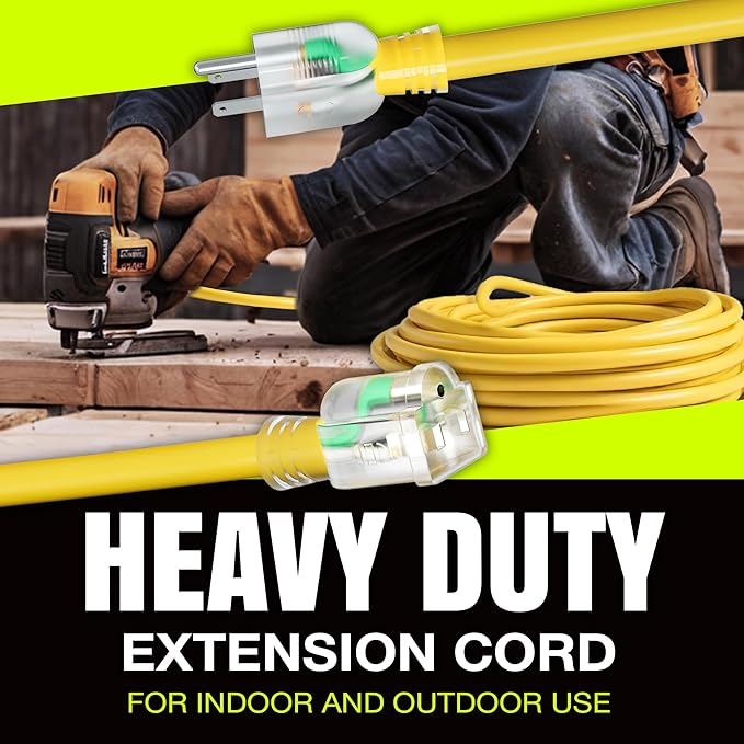 25ft Outdoor/Indoor Extension Cord 16/3 Gauge Heavy Duty 3 Prong SJTW, Waterproof, Flexible Cold-Resistant Long Power Cord,125 Amp 1625W, Yellow by LifeSupplyUSA