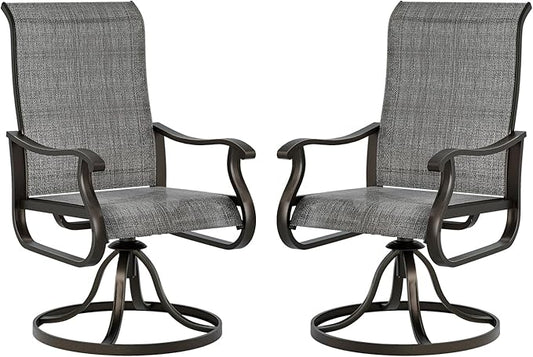 UDPATIO Patio Swivel Dining Chairs Set of 2, Outdoor Dining Chairs High Back with All Weather Breathable Textilene, Metal Rocking Frame for Lawn Garden Backyard, Dark Gray