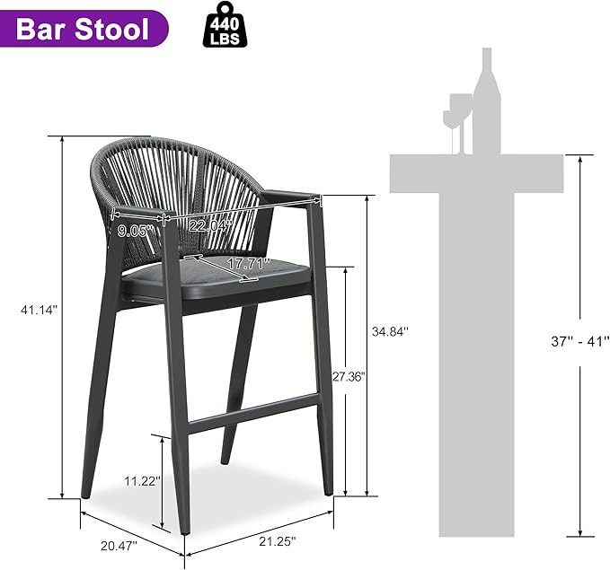 PURPLE LEAF Outdoor Counter Height Bar Stools Set of 3 Wicker Rattan Counter Stools Bar Chairs Barstool and Table for Patio Kitchen Island Lawn Grey
