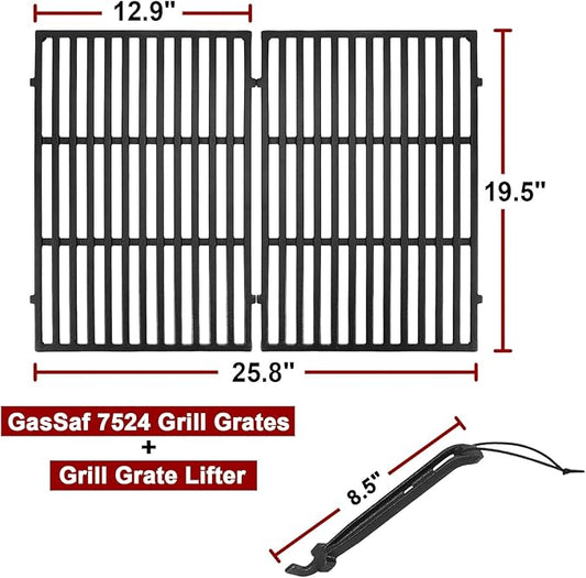 GasSaf 19.5" Grill Grates and Cooking Grate Lifter for Weber Genesis 300, Replacement Parts for Genesis E310 E320 E330 EP310 EP320 EP330 S310 S320 S330 Grills, Cast Iron BBQ Parts for Weber 7524 7528