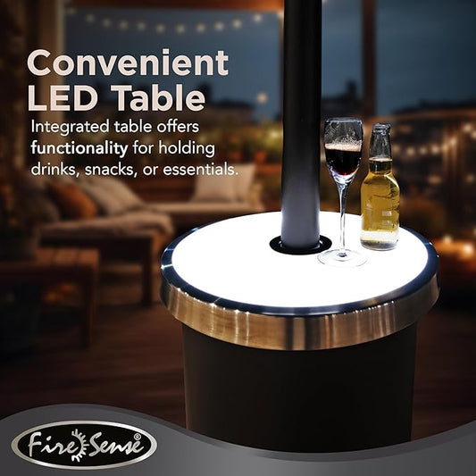Fire Sense 67977 Mocha Finish Powder Coated Patio Heater with LED Table