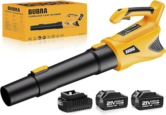 Leaf Blower Cordless 21V 500CFM Powerful Electric Leaf Blower with (2) 4.0Ah Batteries and Charger, Variable-Speed, Handheld Rechargeable Battery Powered Blowers for Lawn Care, Yard Clearance, Leaves