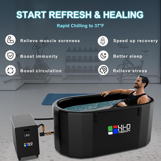 Hi-Q Therapy Cold Plunge Tub with Chiller, Inflatable Ice Bath Tub with 1Hp Water Chiller, Pump, Hoses & Connectors, Powerful Plunge Kit for Outdoor & Indoor Use