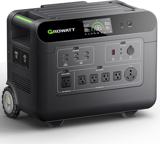 GROWATT Portable Power Station,HELIOS 3600W Electric Solar Generator,3686Wh LiFePO4 Battery,for Home Use,Emergency Whole House Backup Generator,Outdoor Camping,RVs, Power Outages(Solar Panel Optional)