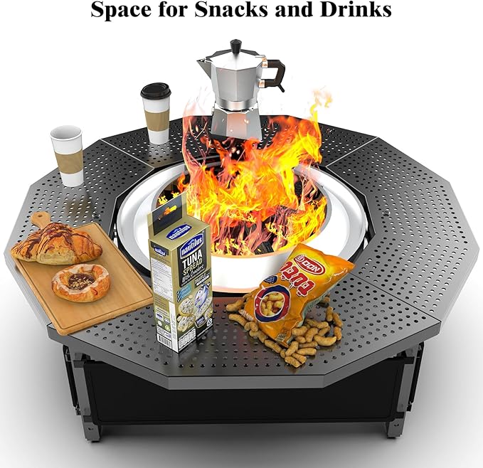 Fire Pit Surround Tabletop for Solo Stove Yukon 2.0 27 Inch, Fire Pit Surround Table Top, Accessories for Solo Stove, Adjustable with UV-Resistant Outdoor Fabric, Metal Black