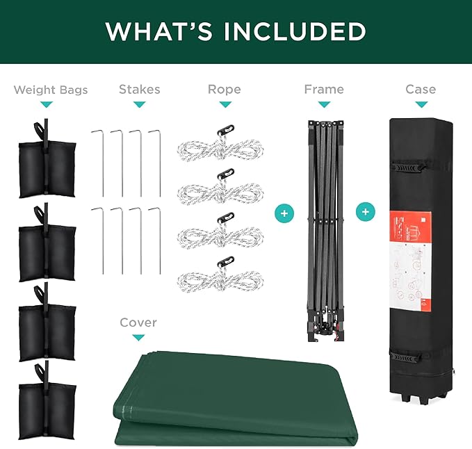 Best Choice Products 8x8ft 1-Person Setup Pop Up Canopy Tent Instant Portable Shelter w/ 1-Button Push, Case, 4 Weight Bags - Dark Green