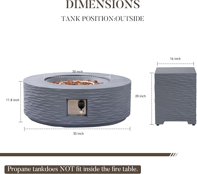 Cosiest Propane Fire Pit with Tank Cover for Outside, 35 in Round Gas Fire Pits for Outdoor Patio, Certified, 50000 BTU Concrete Rectangle Base with Rain Cover, Free Lava Rocks
