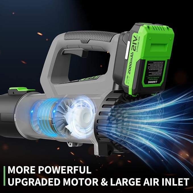 Leaf Blower, 21V Cordless Electric Blower with 2 2.0Ah Batteries and 1 Hour Fast Charger, Lightweight Leaf Blower for Patio Cleaning, Lawn Care, Blowing Fallen Leaves and Dust, etc.