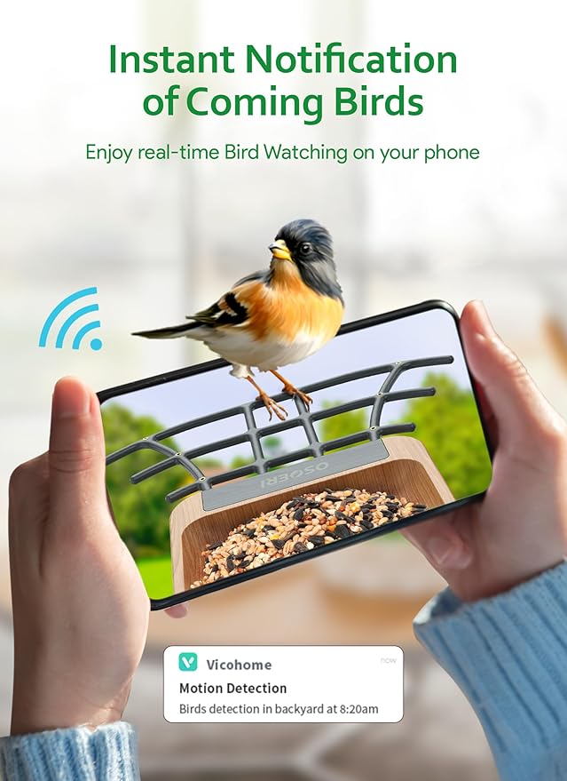 Osoeri Bird Feeder with Camera, Smart AI Identify Wild Bird Feeder Camera Solar Powered, Auto Capture Videos & Motion Detection, DIY Add-ons & Hummingbird Feeder, Ideal Gift for Bird Lover